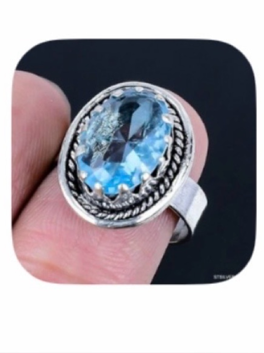 Beautiful Faceted, 925 marked, Blue Topaz ring size 7